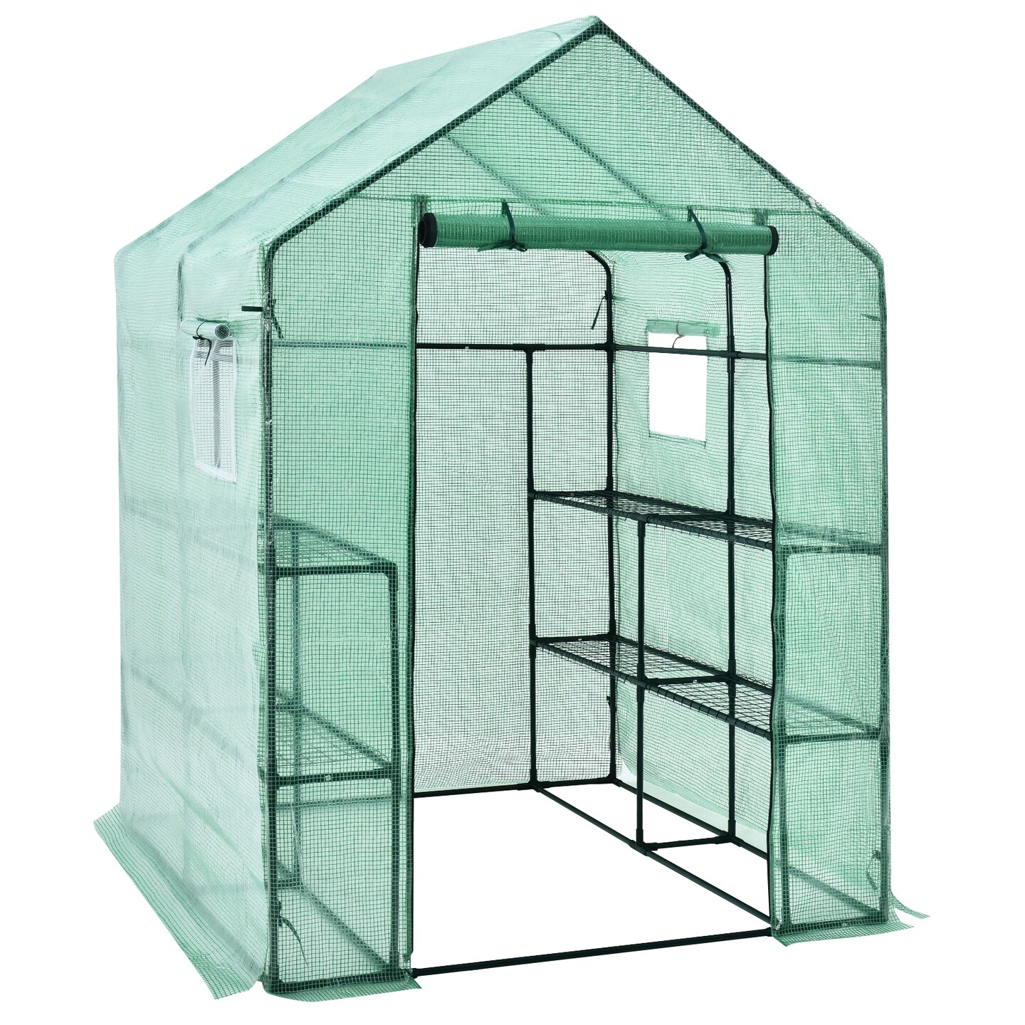Walk-in Gardening Greenhouse with Observation Windows and Zipper Roll-up Door
