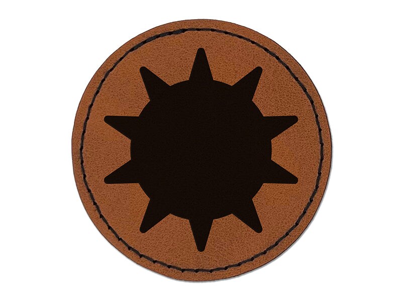 Sun Solid Round Iron-On Engraved Faux Leather Patch Applique - 2.5&#x22;