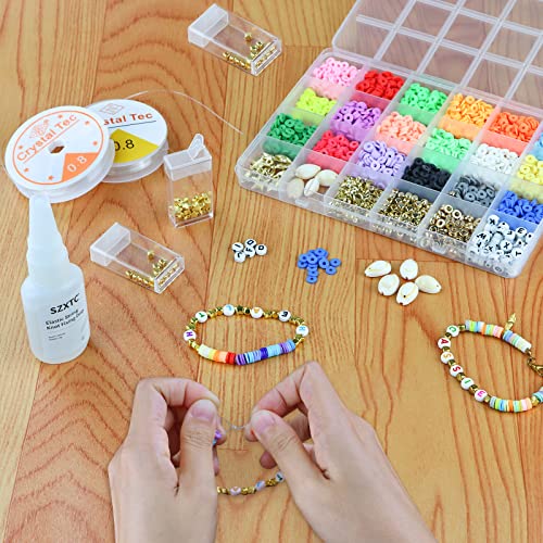 2 Pieces Clay Beads Bracelets Professional Elastic String Kont Fixing Drip, Keep Stretch String Braclet Stay Tied for Flat Round Polymer Heishi Beads Spacer Charm Jewelry Making Kit