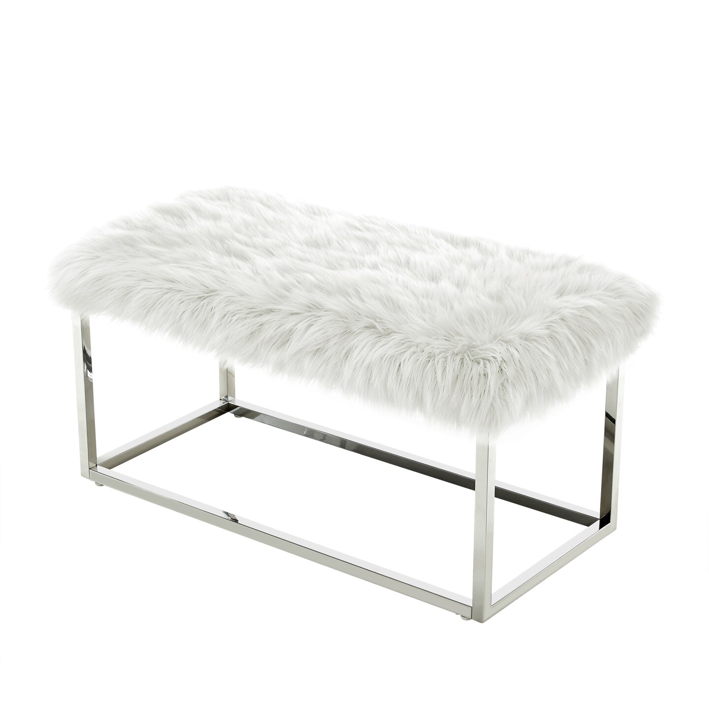 Verity Faux Fur Metal Frame Ottoman Bench With Gold/Chrome Legs