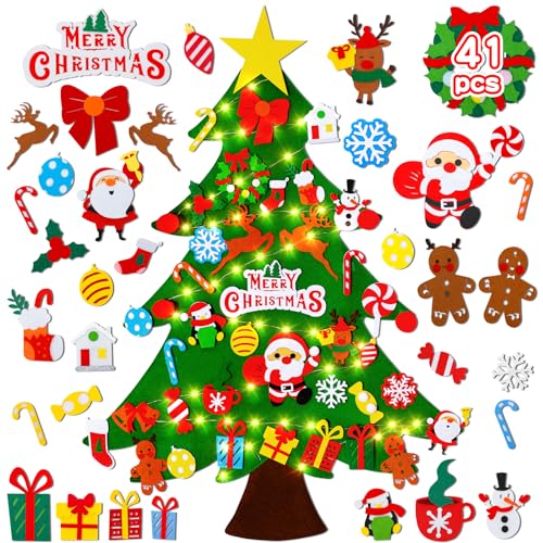 Max Fun DIY Felt Christmas Tree Set 3.2Ft with 41 Ornaments for Kids Toddlers Home Wall Hanging Felt Christmas Craft Kits Xmas Decoration Party Supplies Gifts