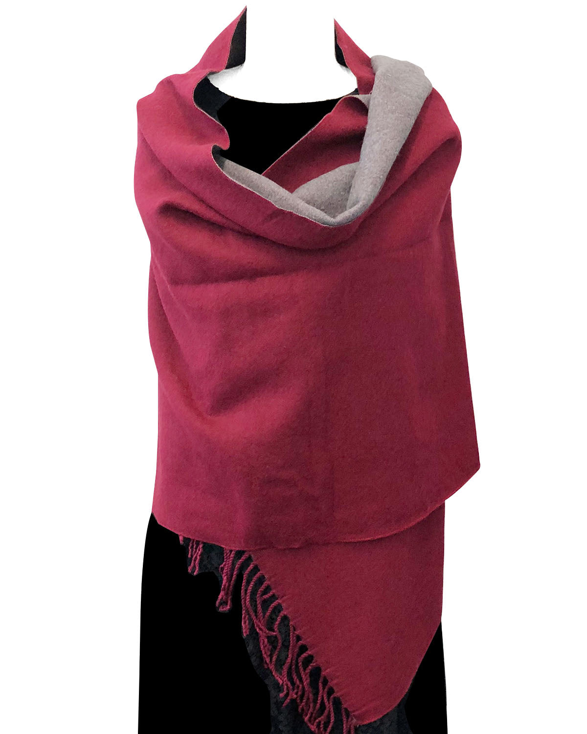 Wrapables Soft Cashmere Feeling Wool Blend Scarf, Large Two-Tone Winter Scarf Wrap Shawl, Wine / Gray