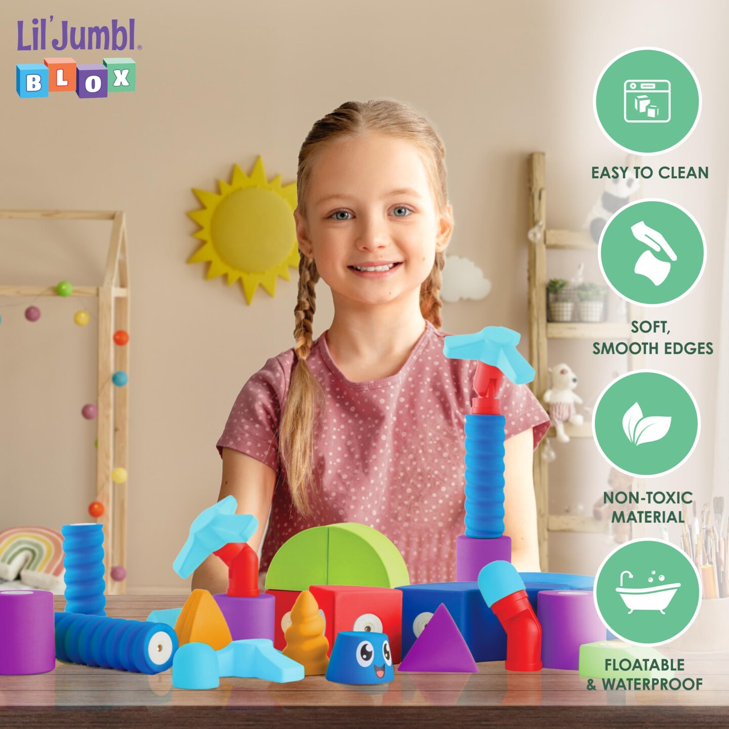 Lil' Jumbl Blox Magnetic Building Blocks Set, STEM Education Foam Blocks for Boys & Girls Ages 3-6