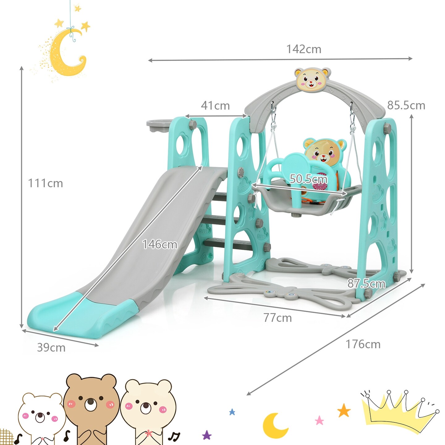 3 in 1 Toddler Climber and Swing Set Slide Playset