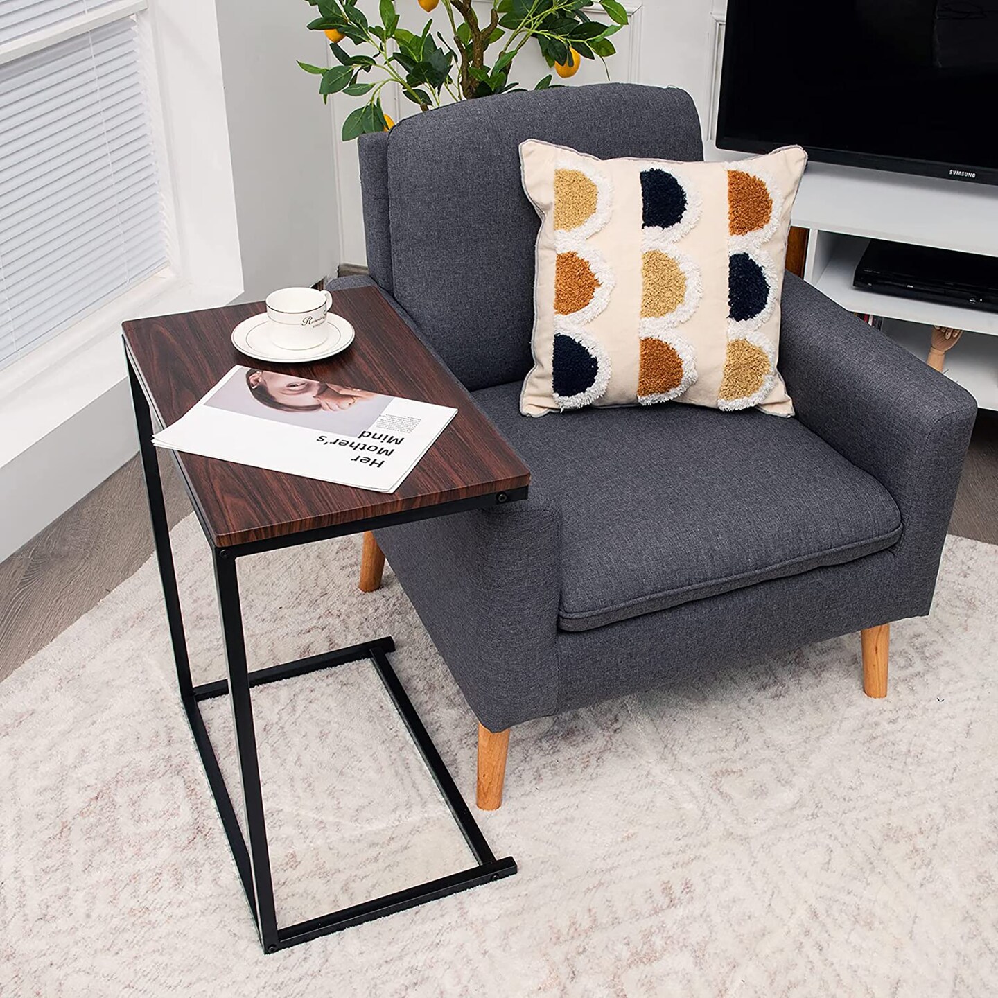 Costway 22&#x27;&#x27;x14&#x27;&#x27;x26&#x27;&#x27; Sofa Side End Table Laptop Holder Multiple Stand Desk Brown\Walnut