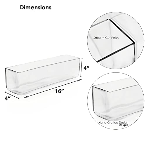 Glass Rectangle Vase (H:4&#x22; Open:16&#x22;x4&#x22;) | Multiple Size Choices Rectangular Flower Vase Centerpieces | Decorative Wedding Centerpiece Vases | Glass Terrarium Container