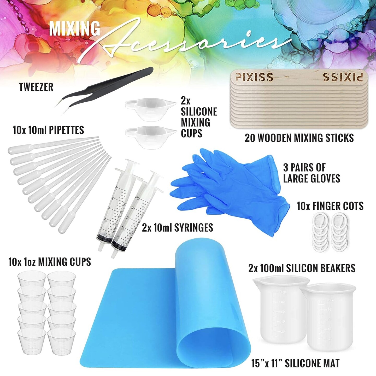 Ranger Tim Holtz Alcohol Pearls Complete Set Bundle (All 12 Colors), Ranger Tim Holtz Alcohol Ink Mixatives (All 7 Colors), 10 Pixiss Precision Ink Blending Tools