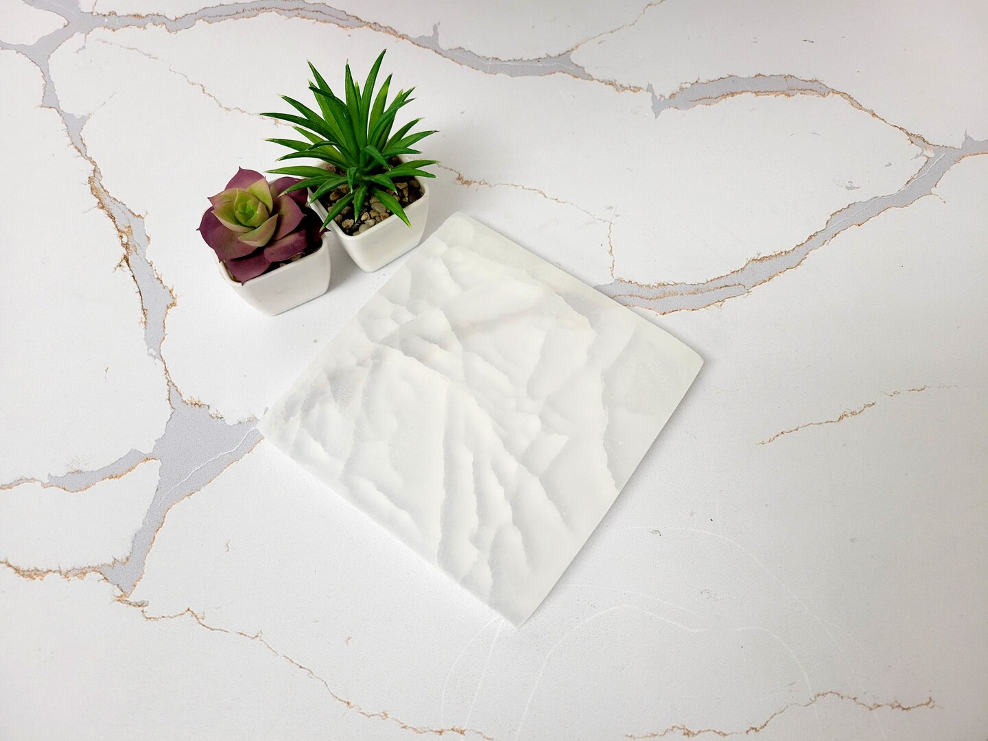 Polished Selenite Crystal Charging Station 6 Inch Square Plate