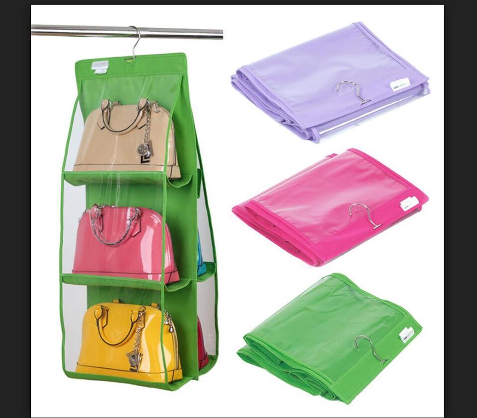 Handbag File Purse Organizer Rack Closet Display 6 Pocket Clear Storage Hanger.