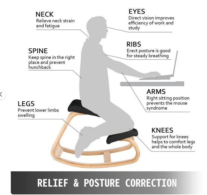 Memory Seat Cushion Relieving Body Wooden Ergonomic Kneeling Chair Black