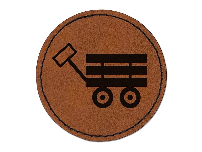Fun Wagon Round Iron-On Engraved Faux Leather Patch Applique - 2.5&#x22;