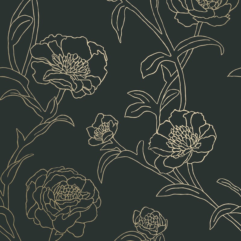 Tempaper Peonies Peel and Stick Wallpaper Black/Metallic Gold