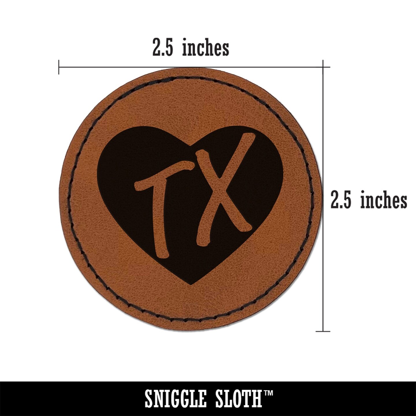 TX Texas State in Heart Round Iron-On Engraved Faux Leather Patch Applique - 2.5&#x22;