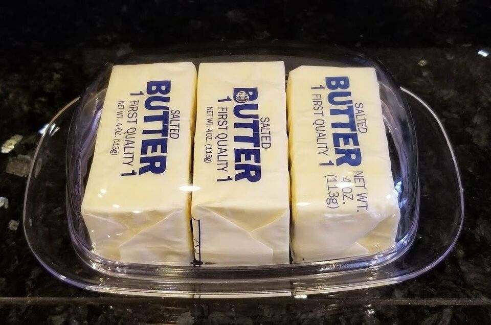 Large Clear Acrylic Covered Double Wide Butter Serving Storage.