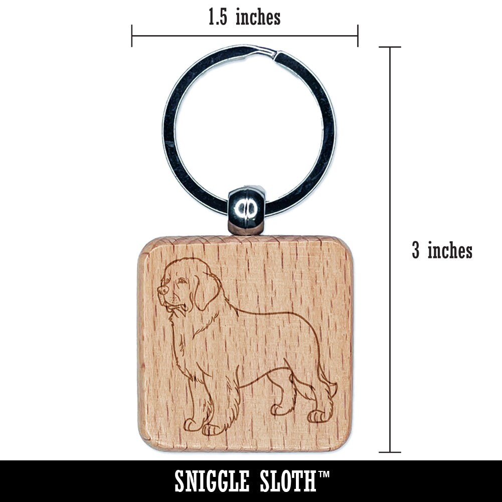 Gentle Newfoundland Pet Dog Engraved Wood Square Keychain Tag Charm