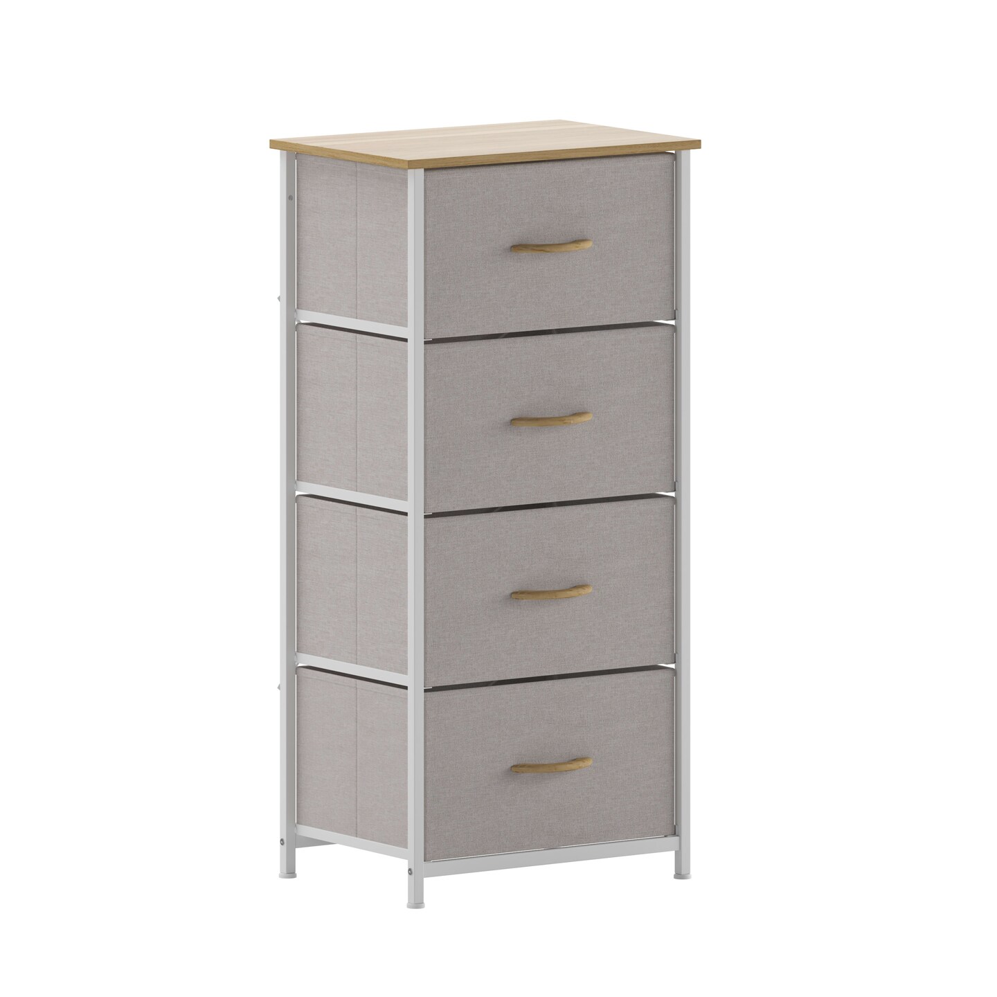 Emma and Oliver Marley 4 Drawer Storage Dresser with Cast Iron Frame, Wood Top and Easy Pull Fabric Drawers with Wooden Handles
