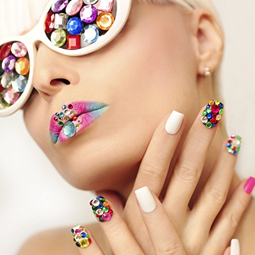 2000 Pieces Flat Back Gems Round Crystal Rhinestones 6 Sizes (1.5-6 mm) with Pick Up Tweezer and Rhinestones Picking Pen for Crafts Nail Face Art Clothes Shoes Bags DIY (Multicolors)