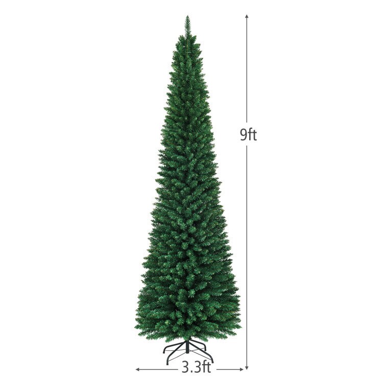 5/6/7/8/9ft PVC Artificial Slim Pencil National Christmas Tree with Metal Stand