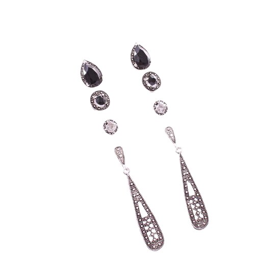 Kitcheniva Black Rhinestone Womens Earrings 4 Pair Accessories