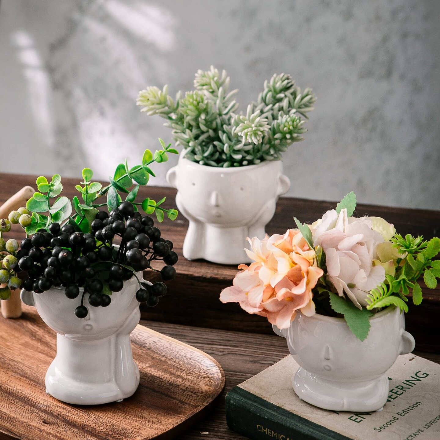 3 Pack Ceramic Flower Pot Modern Style Vase Cute Fleshy Flower Vase Supporting Cheek Vase Mini Ceramic Plants Containers for Home Office, No Plant