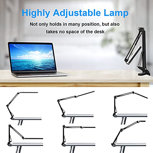HaFundy LED Desk Lamp for Home,Office,Reading,Adjustable Eye-Caring Desk Light with Clamp,Swing Arm Lamp Includes 3 Color Modes,10 Brightness Levels Table Lamps with Memory Function(Black)