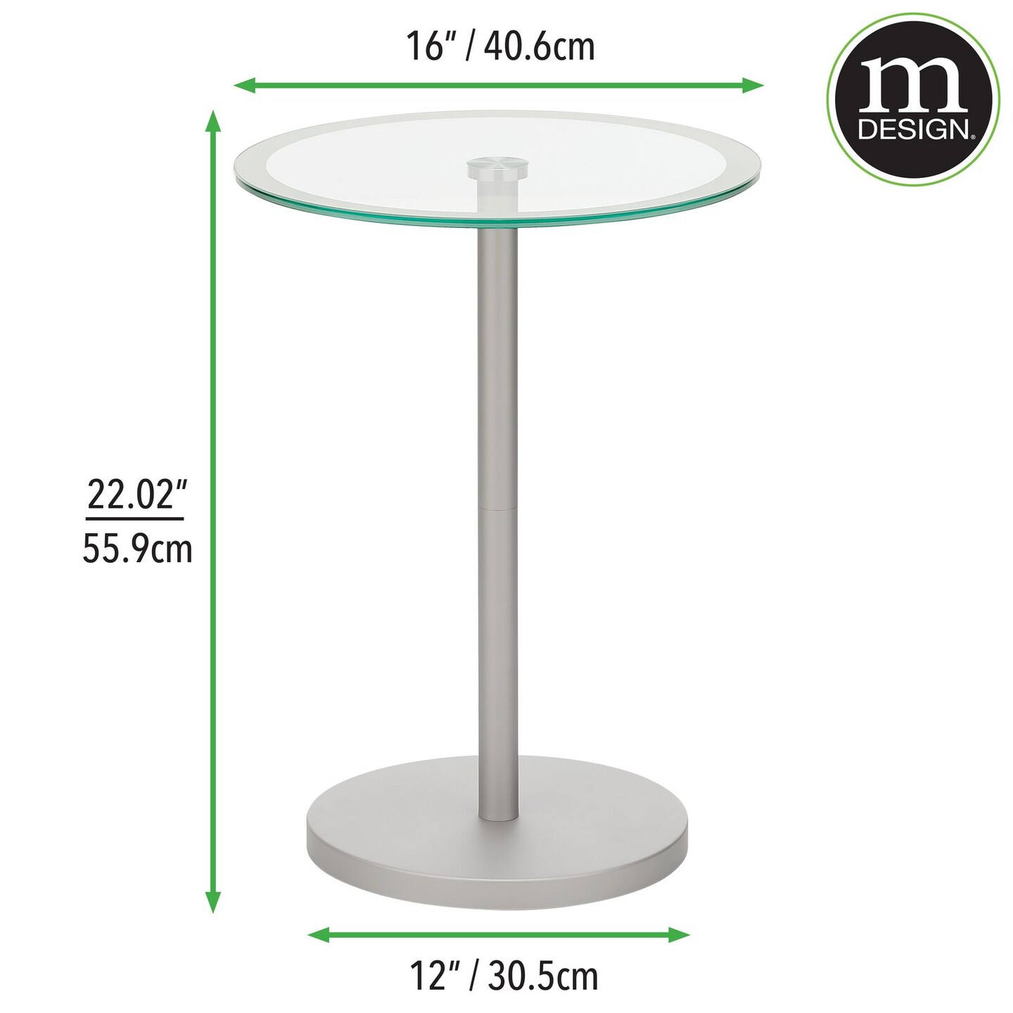 mDesign Metal/Glass Top Round Accent Side/End Drink Table Furniture