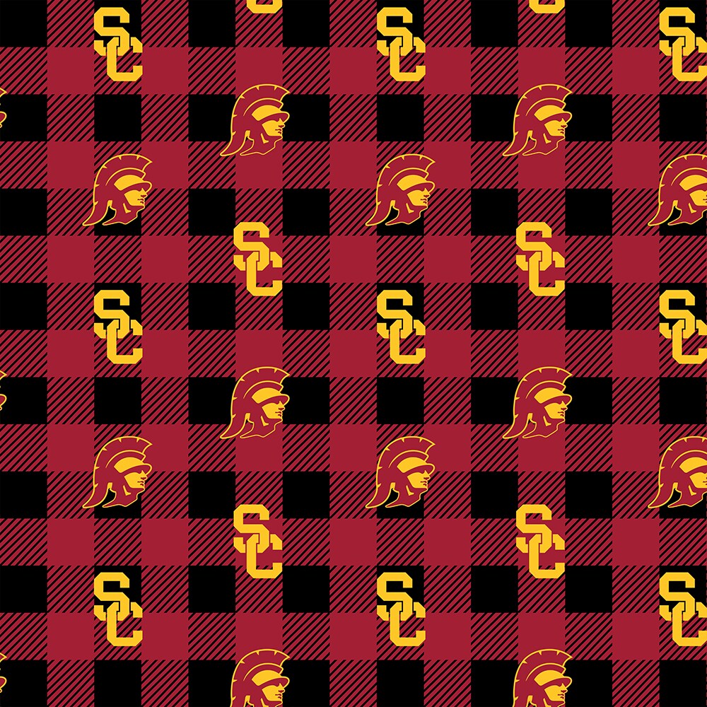 Sykel Enterprises-University of Southern California Fleece Fabric-USC Trojans Buffalo Plaid Fleece Blanket Fabric-Sold by the yard