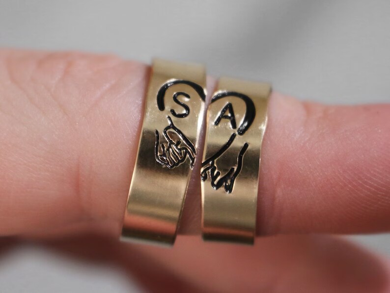 Skeleton Pinky Promise Couple Initial Ring Set | Friendship Rings - Veeaien  Designs
