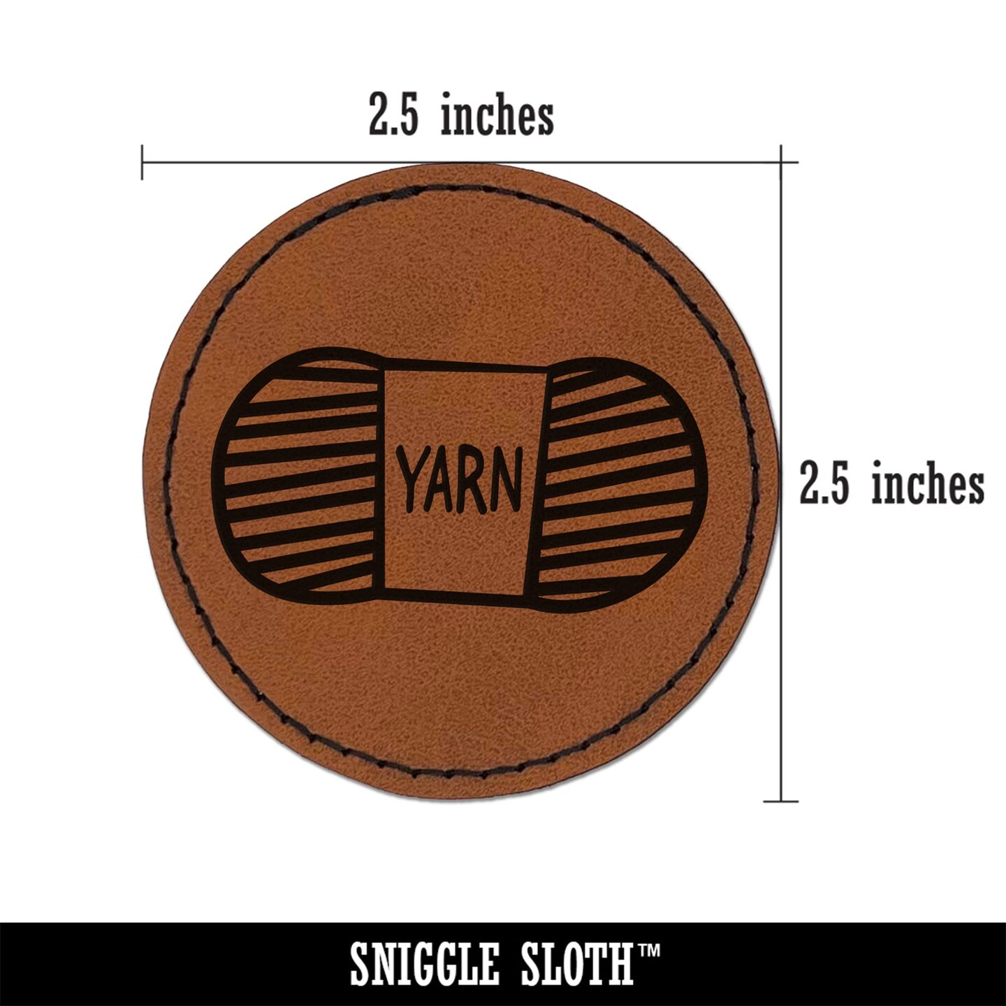 Yarn Knitting Crochet Skein Doodle Round Iron-On Engraved Faux Leather Patch Applique - 2.5&#x22;