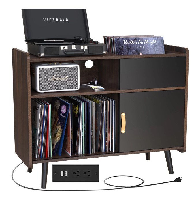 Turntable Stand with Vinyl Record Storage that Holds Up to 350 Albums