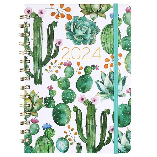 Planner 2024, Weekly and Monthly Planner, Jan 2024 - Dec 2024, 8.5&#x22; x 6.4&#x22;, Planner with Hardcover, Twin - Wire Binding, Monthly Tabs, Inner Pocket, Elastic Closure, Daily Organizer