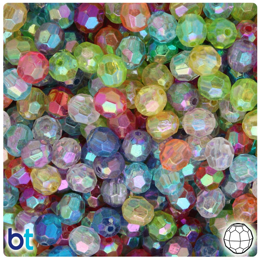 BeadTin Mixed Transparent AB 8mm Faceted Round Plastic Craft Beads (200pcs)