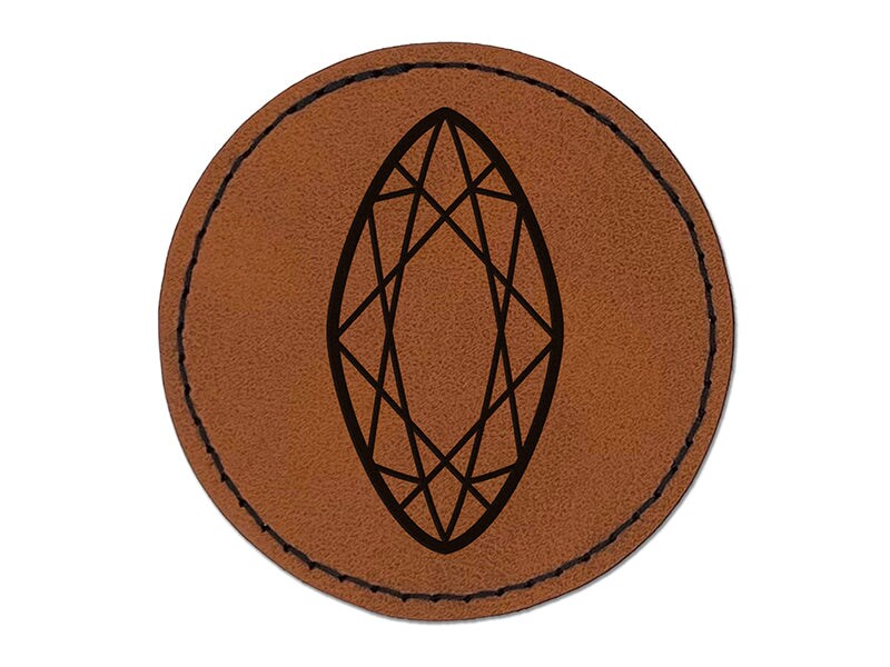 Marquise Navette Cut Gem Diamond Jewelry Round Iron-On Engraved Faux Leather Patch Applique - 2.5&#x22;