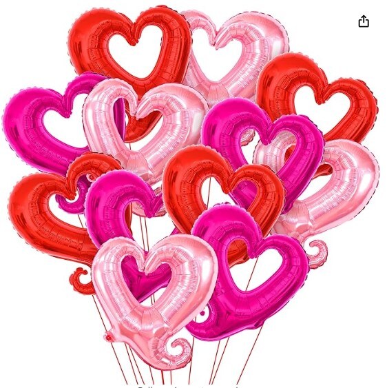 Pack of 12 Heart Shaped Balloons for Valentine's Day Decorations