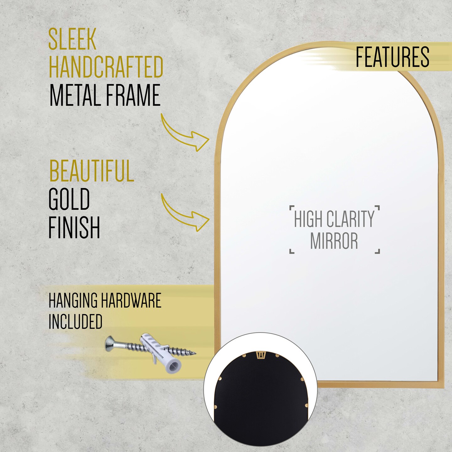 HBCY Creations Arched Wall Mirror, Metal Framed Wall Mirror for Hallways, Entryways, Dining and Living Rooms