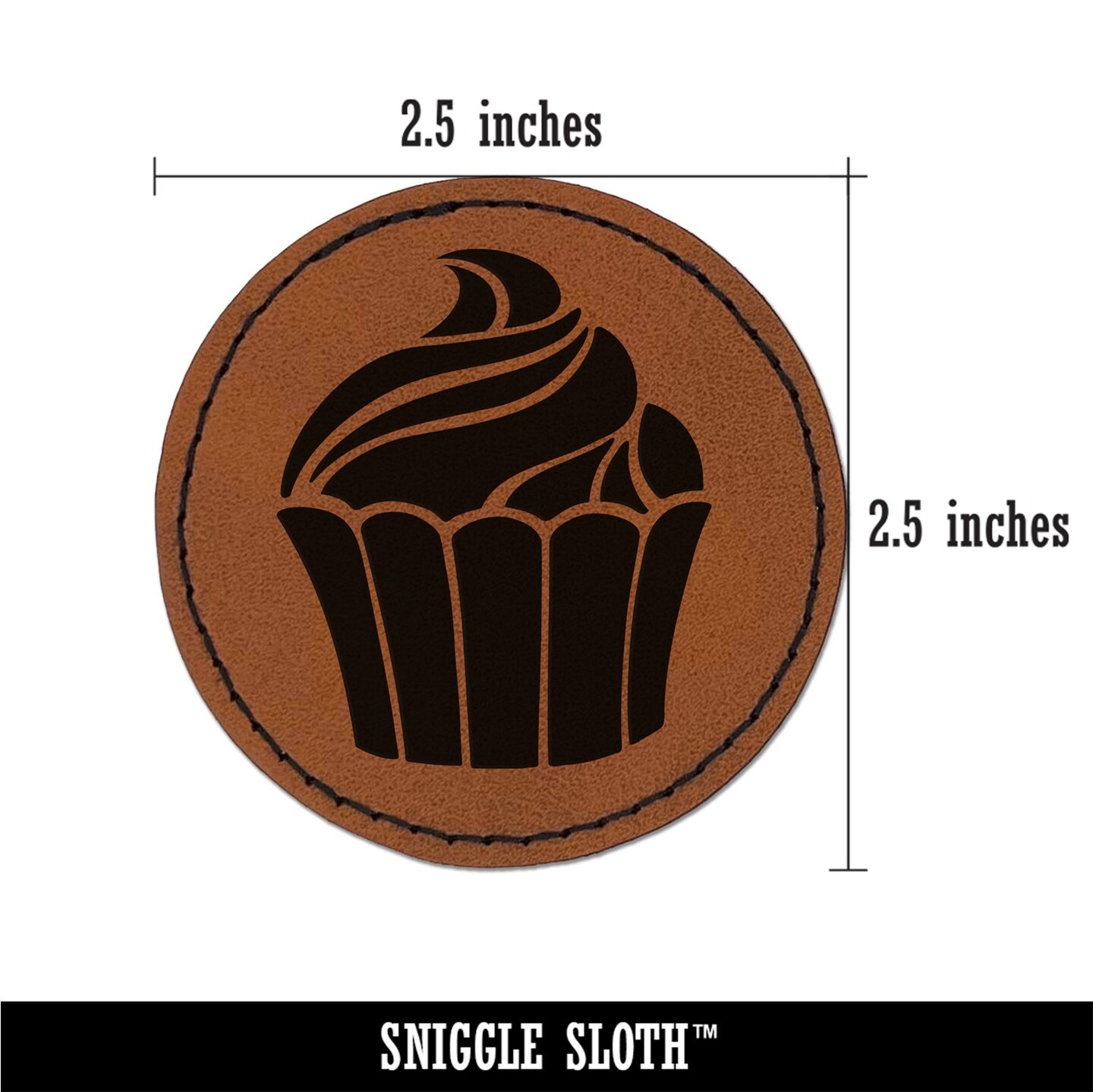 Yummy Sweet Cupcake Birthday Anniversary Celebration Round Iron-On Engraved Faux Leather Patch Applique - 2.5&#x22;