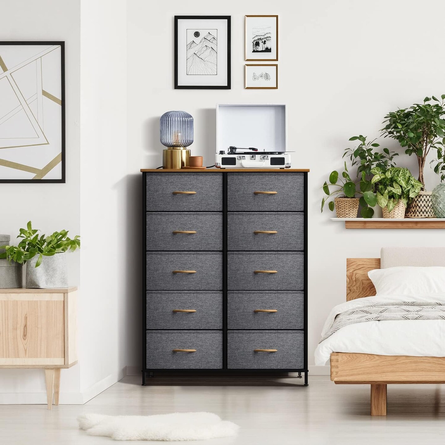 Sorbus Dresser with 10 Drawers - Storage Unit Organizer Chest for Clothes - Bedroom, Room, Nursery, & Closet - Steel Frame, Wood Top & Handles, and Easy Pull Fabric Bins