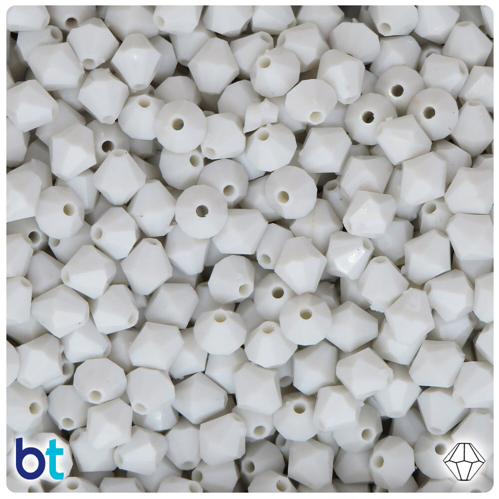 BeadTin White Opaque 8mm Faceted Bicone Plastic Craft Beads (300pcs)