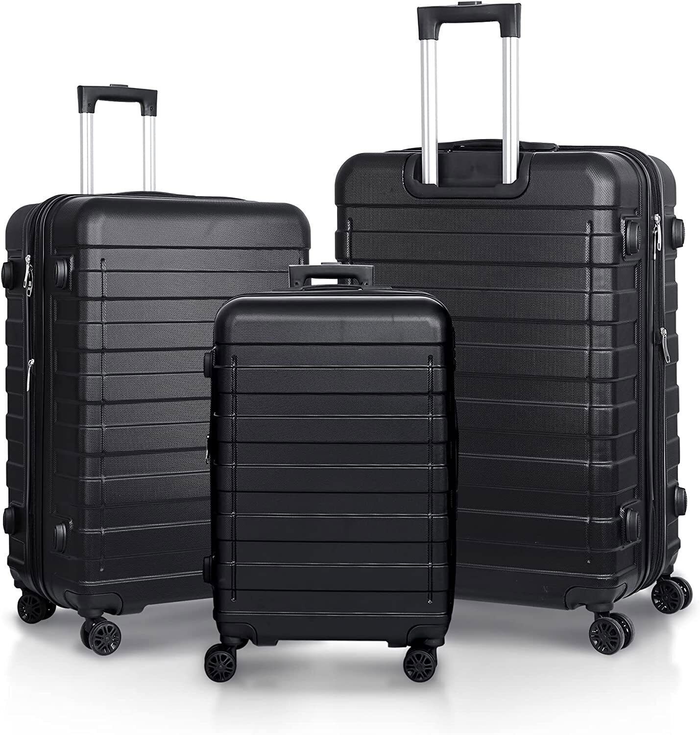 Expandable Luggage Set 3 Piece Black Hardshell Suitcase