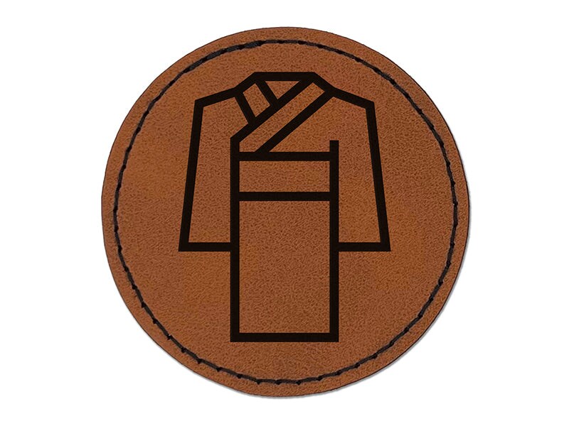 Kimono Japan Icon Round Iron-On Engraved Faux Leather Patch Applique - 2.5&#x22;
