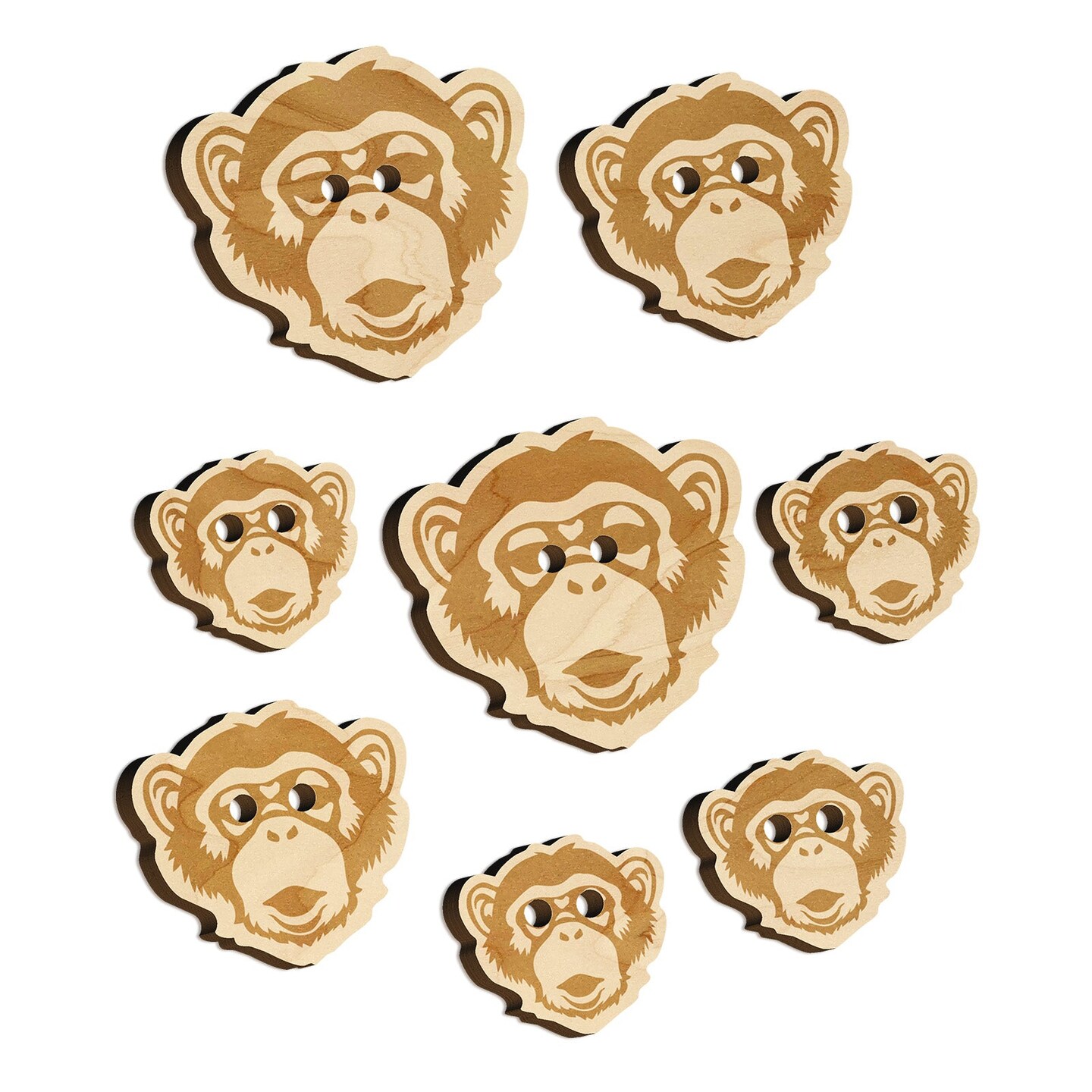 Chimpanzee Primate Ape Wood Buttons for Sewing Knitting Crochet DIY Craft