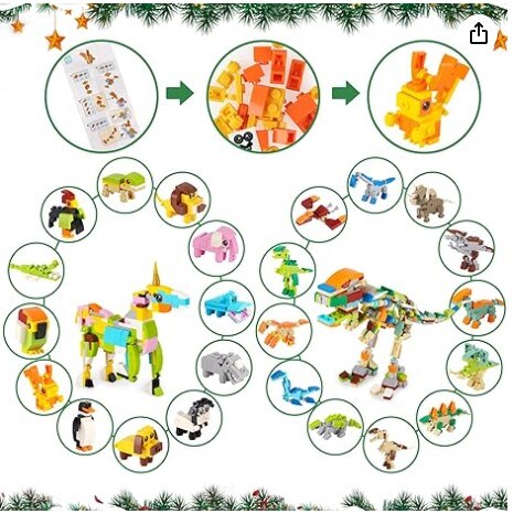 24 Days Animal Building Blocks Advent Calendar 2023 Surprise Christmas Animal Building Toys for Kids, Christmas Countdown Calendar Christmas Gifts for Boys and Girls Aged 4 to 12 Years