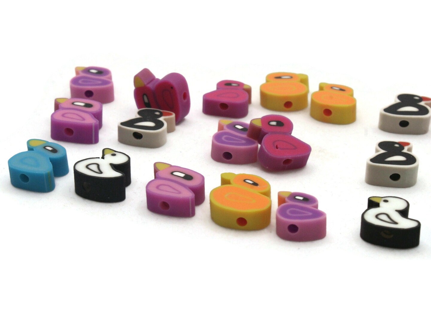 20 Clay Duck Polymer Clay Mixed Multicolor Wildlife Animal Beads