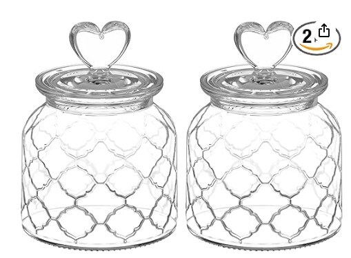 Food Storage Glass Jars with Airtight Lids, Clear Glass Canister with a Cute Heart shaped Handle