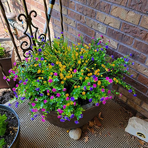 12 Bundles Outdoor Artificial Fake Flowers UV Resistant No Fade Boxwood Faux Plastic Shrubs Plants for Garden Patio Porch Window Box Home Wedding Farmhouse Hanging Décor