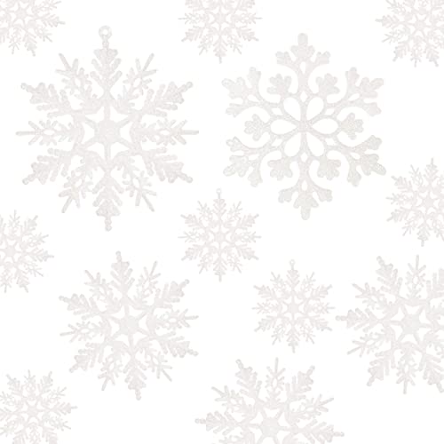 Newhomestyle 36pcs Christmas White Snowflake Ornaments Plastic Glitter Snow  Flakes Ornaments for Winter Christmas Tree Decorations Size Varies Craft  Snowflakes 