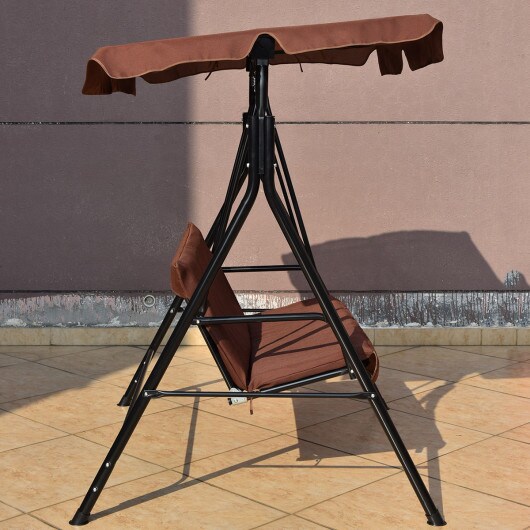 2-Seat Outdoor Swing Chair with Canopy, Cushions, Steel Frame, 440 lbs Capacity