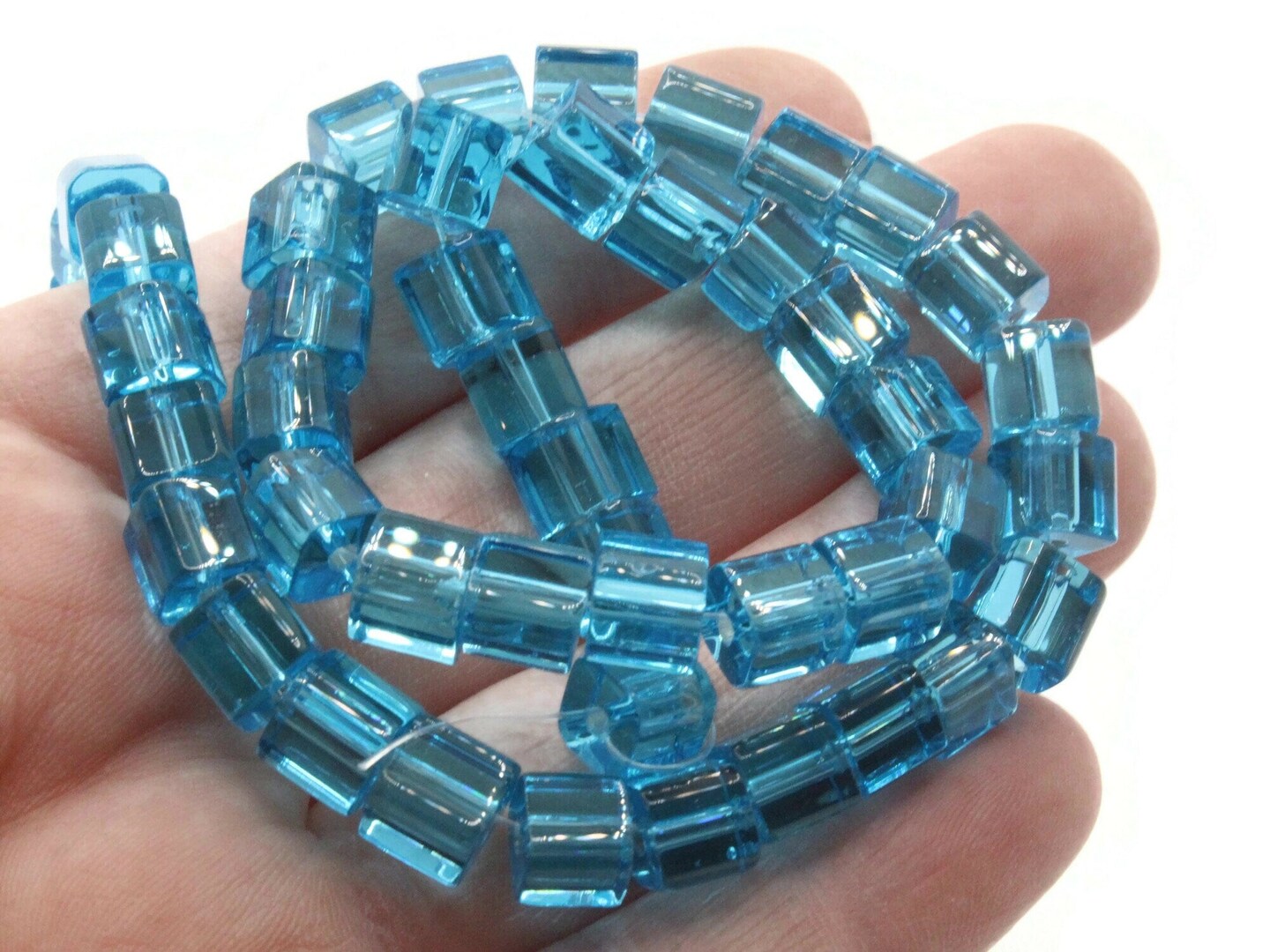 50 6mm Sky Blue Glass Cube Beads