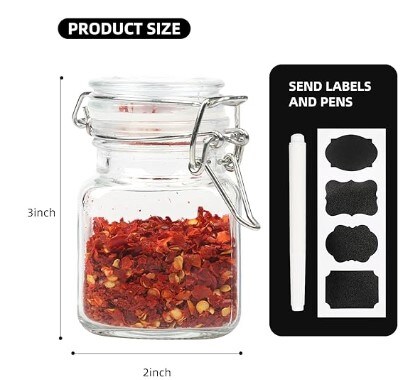 Glass Jars with Airtight Lids, 3.4 oz Small Spice Jars, 12 Pack Empty Mini Glass Bottles with Silicone Gasket, Chalkboard Labelled Herb Containers with Marker for Kitchen