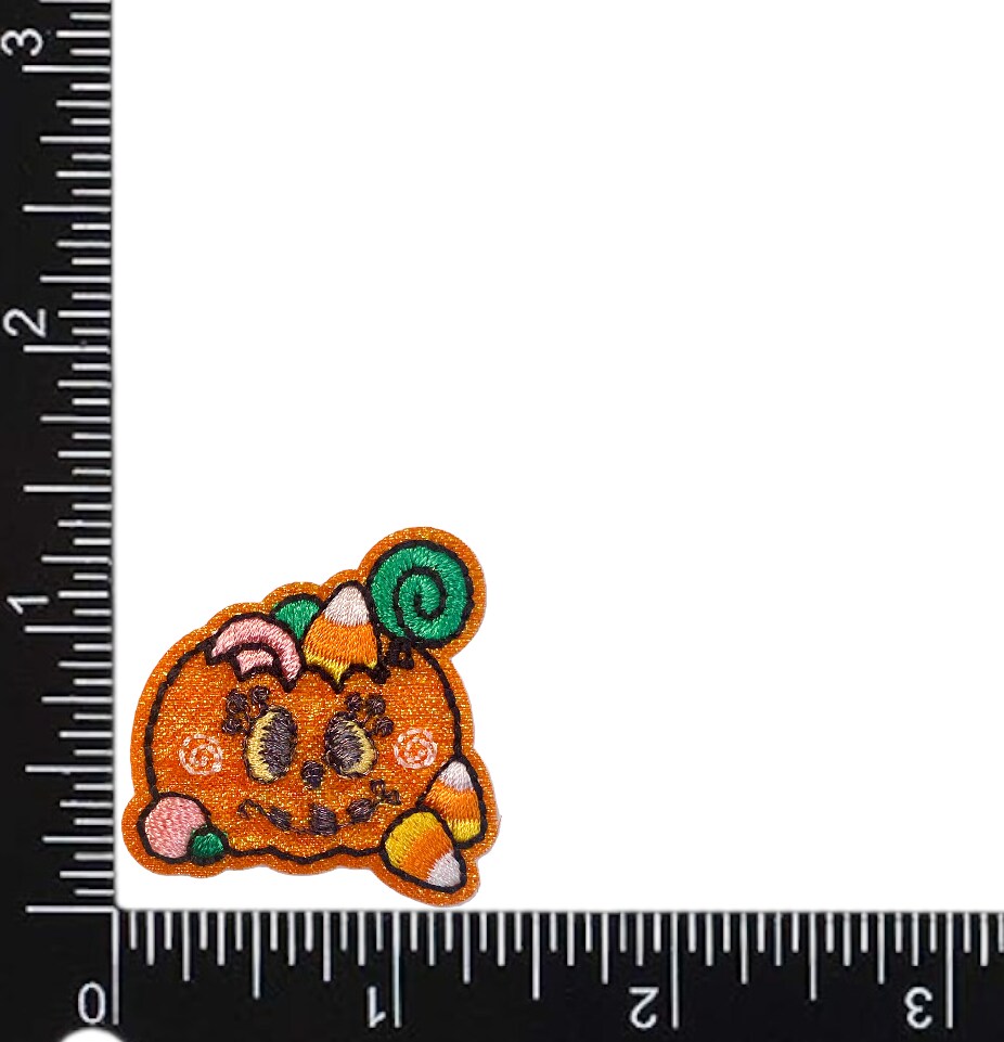 Pumpkin with Candy Corn, Halloween, Embroidered, Iron on Patch